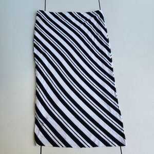 Vince Camuto Women’s Striped Pencil Midi Skirt White Black Jersey Stretch Raw XS